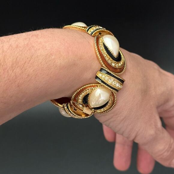 Vintage 90’s Jackie Orr Spanish Style Black & Copper Pearl & CZ Set - Picture 5 of 10